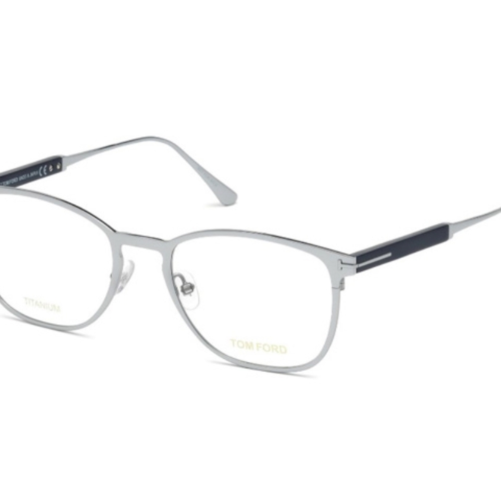 Tom Ford Men's Silver Metal Frame Glasses with Black Temple Accents